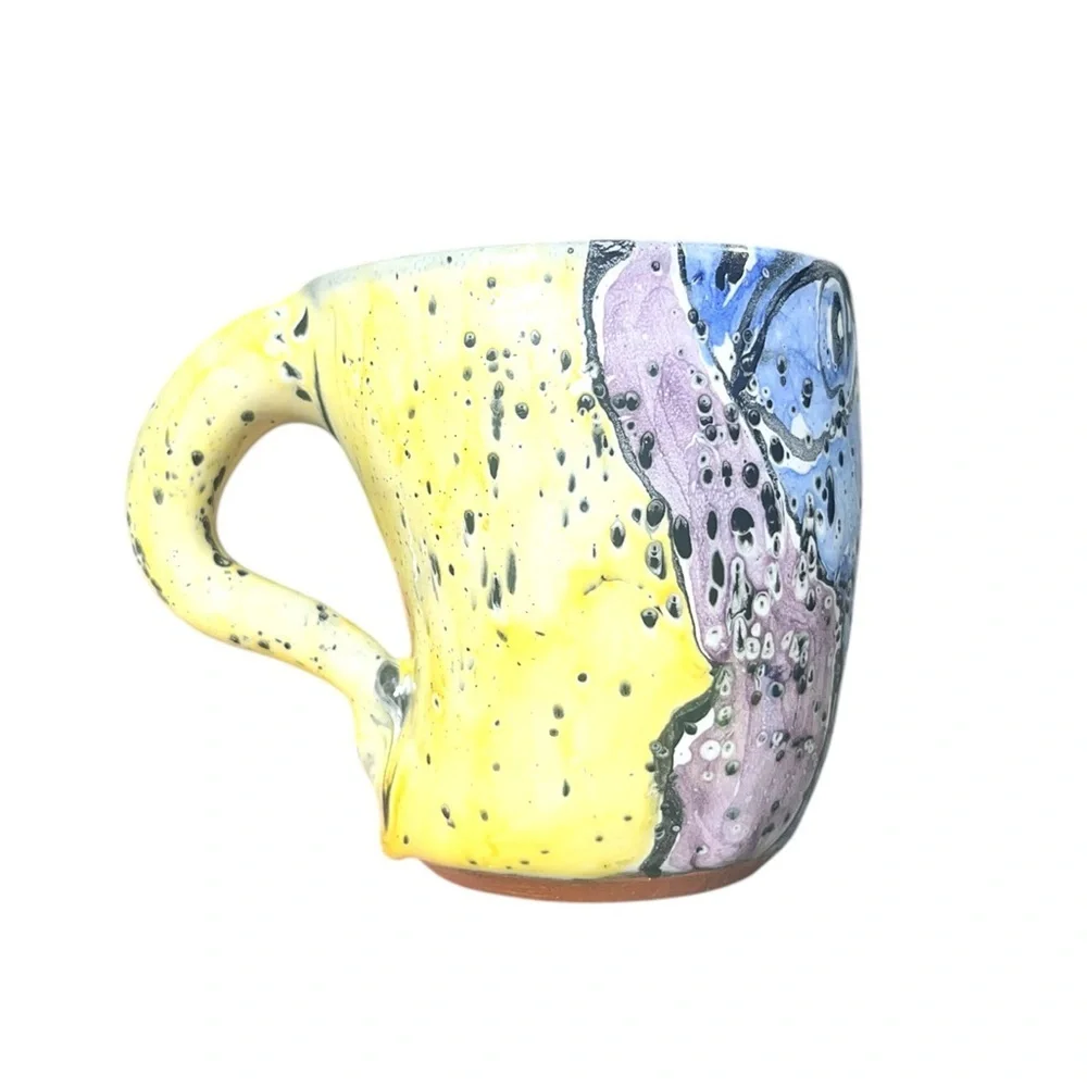 Handmade Colorful Abstract Ceramic Pottery Face Mug Signed